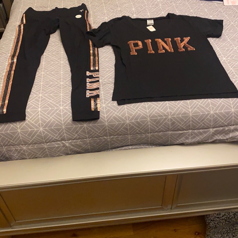 Pink by VS leggings and v-neck tee shirt.